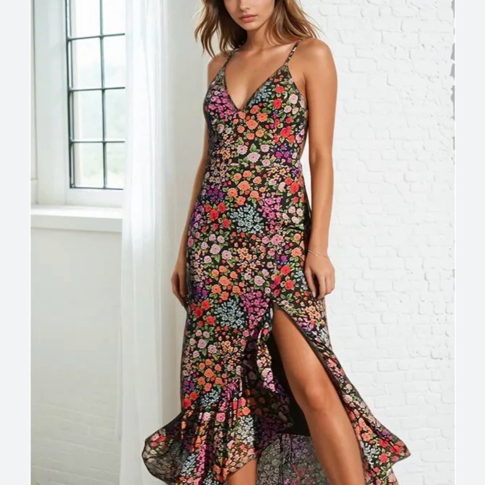 Yumi Kim Rock Steady Black and Pink Floral Maxi Dress